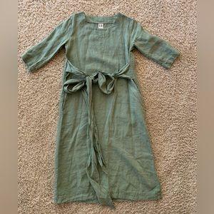 Sage Green Linen Midi Tie Dress